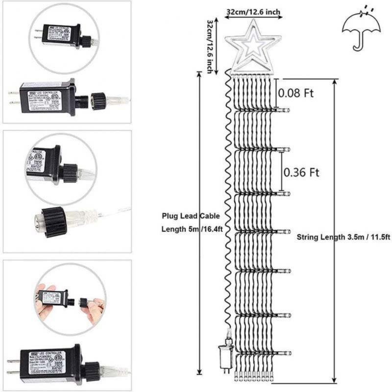 LED Five-pointed Star Waterfall Light Garden Lawn Star Hanging Tree Light Waterproof Solar Christmas Tree Decoration