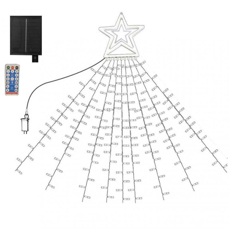 LED Five-pointed Star Waterfall Light Garden Lawn Star Hanging Tree Light Waterproof Solar Christmas Tree Decoration