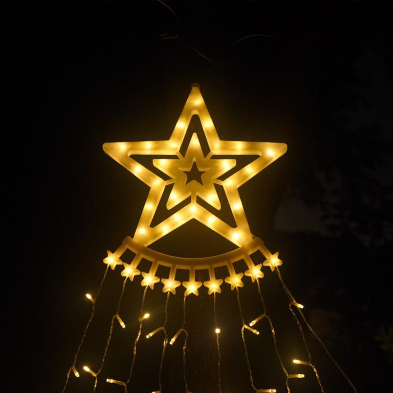 LED Five-pointed Star Waterfall Light Garden Lawn Star Hanging Tree Light Waterproof Solar Christmas Tree Decoration