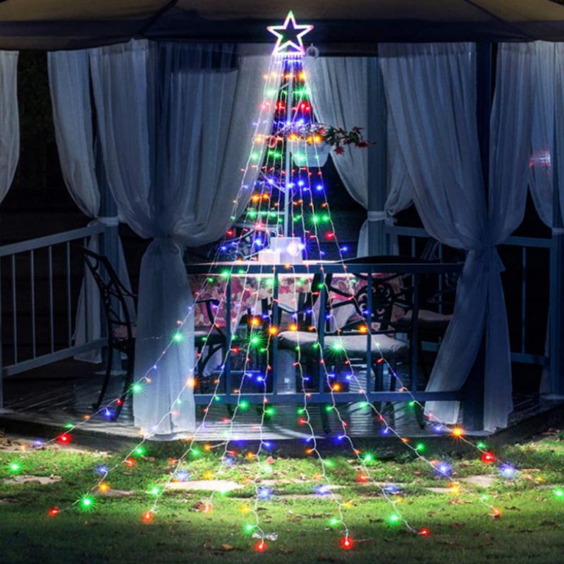 LED Five-pointed Star Waterfall Light Garden Lawn Star Hanging Tree Light Waterproof Solar Christmas Tree Decoration