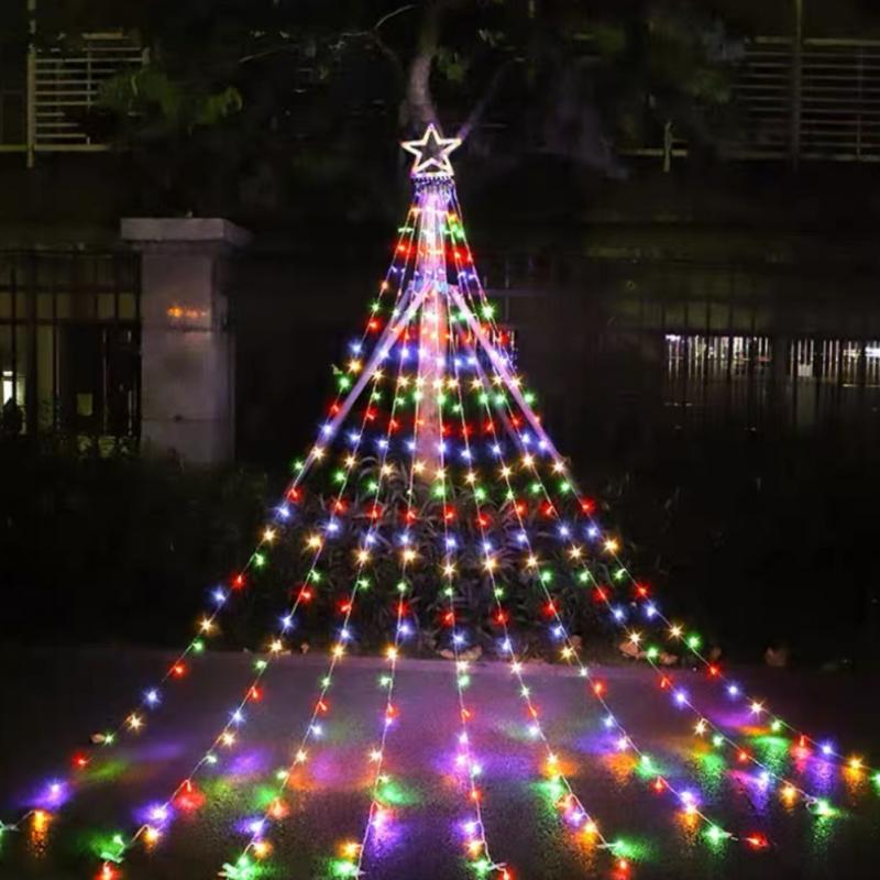 LED Five-pointed Star Waterfall Light Garden Lawn Star Hanging Tree Light Waterproof Solar Christmas Tree Decoration