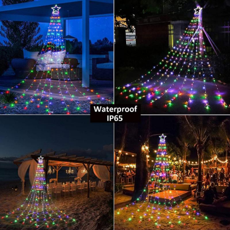 LED Five-pointed Star Waterfall Light Garden Lawn Star Hanging Tree Light Waterproof Solar Christmas Tree Decoration