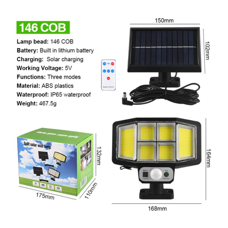 Solar LED Motion Sensor Lights Outdoor Wall Security Lamp 3 Modes Waterproof Adjustable Head Garden Lighting with Remote