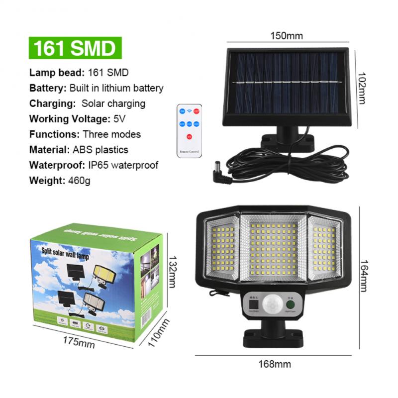 Solar LED Motion Sensor Lights Outdoor Wall Security Lamp 3 Modes Waterproof Adjustable Head Garden Lighting with Remote