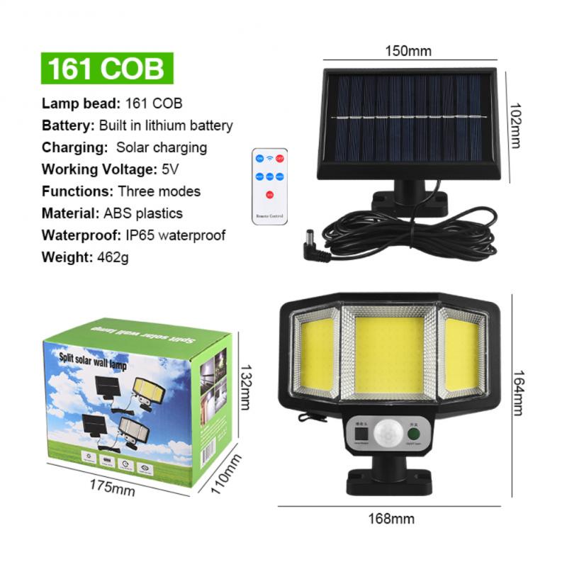 Solar LED Motion Sensor Lights Outdoor Wall Security Lamp 3 Modes Waterproof Adjustable Head Garden Lighting with Remote