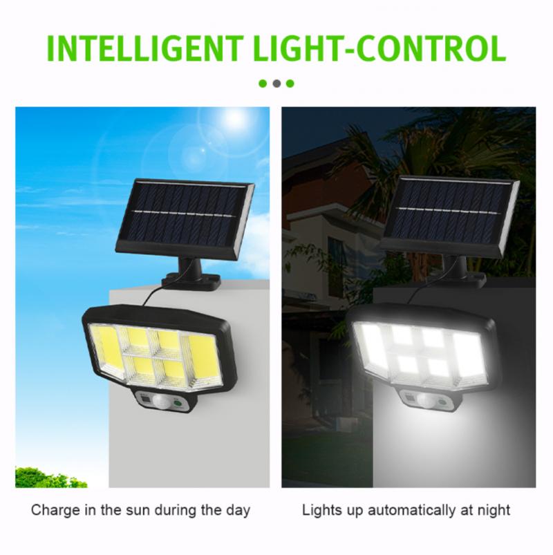 Solar LED Motion Sensor Lights Outdoor Wall Security Lamp 3 Modes Waterproof Adjustable Head Garden Lighting with Remote