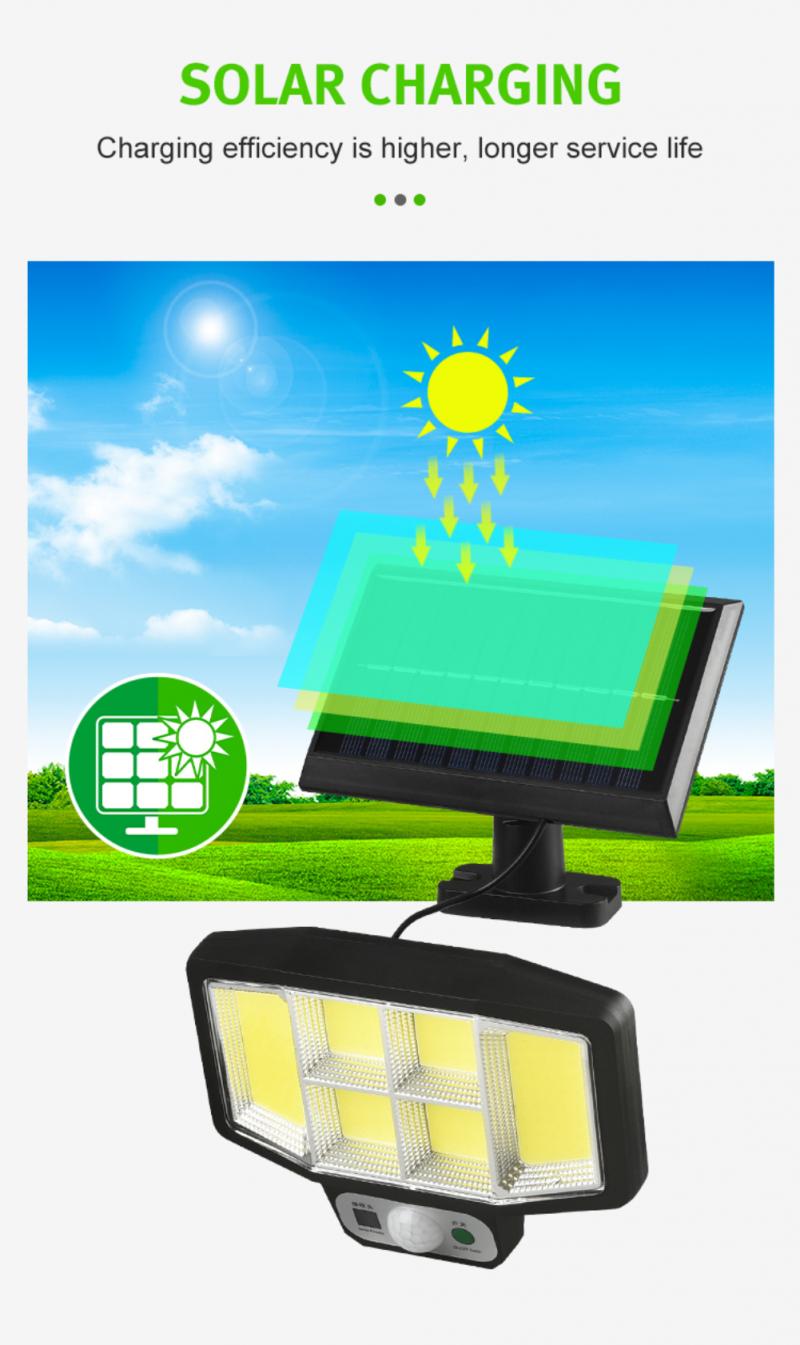 Solar LED Motion Sensor Lights Outdoor Wall Security Lamp 3 Modes Waterproof Adjustable Head Garden Lighting with Remote