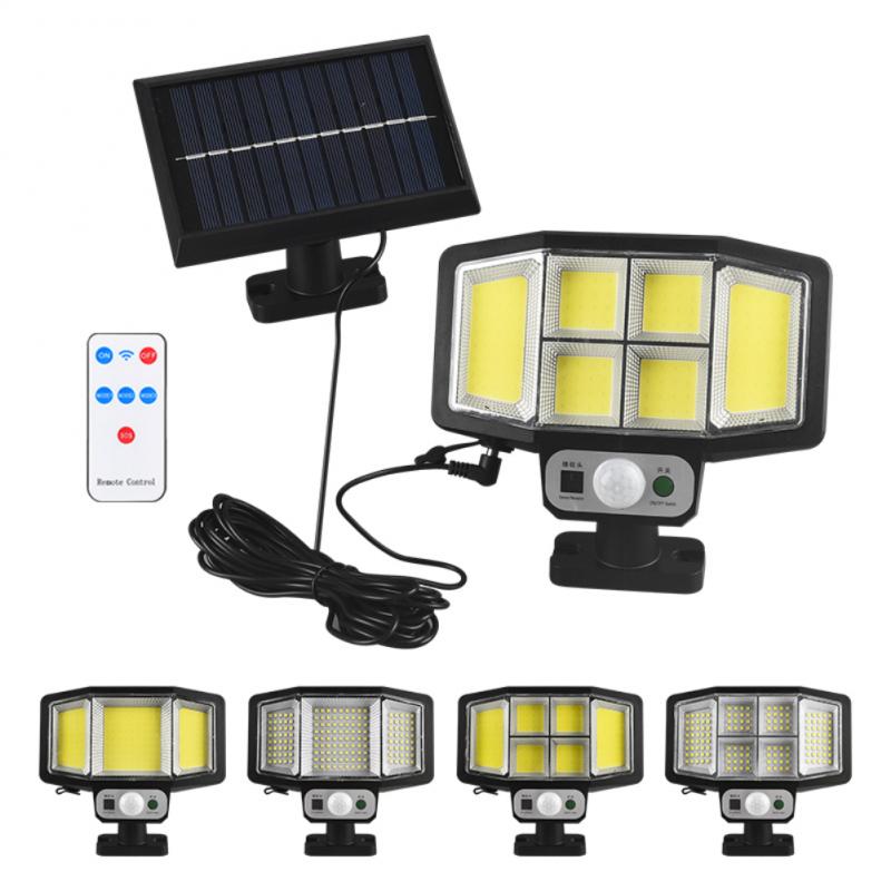 Solar LED Motion Sensor Lights Outdoor Wall Security Lamp 3 Modes Waterproof Adjustable Head Garden Lighting with Remote