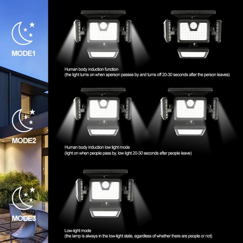 Solar Light Outdoor Four-head 141LED Human Sensor Wall Lamp IP65 Induction Wall Light For Home Garden Courtyard Street Lighting