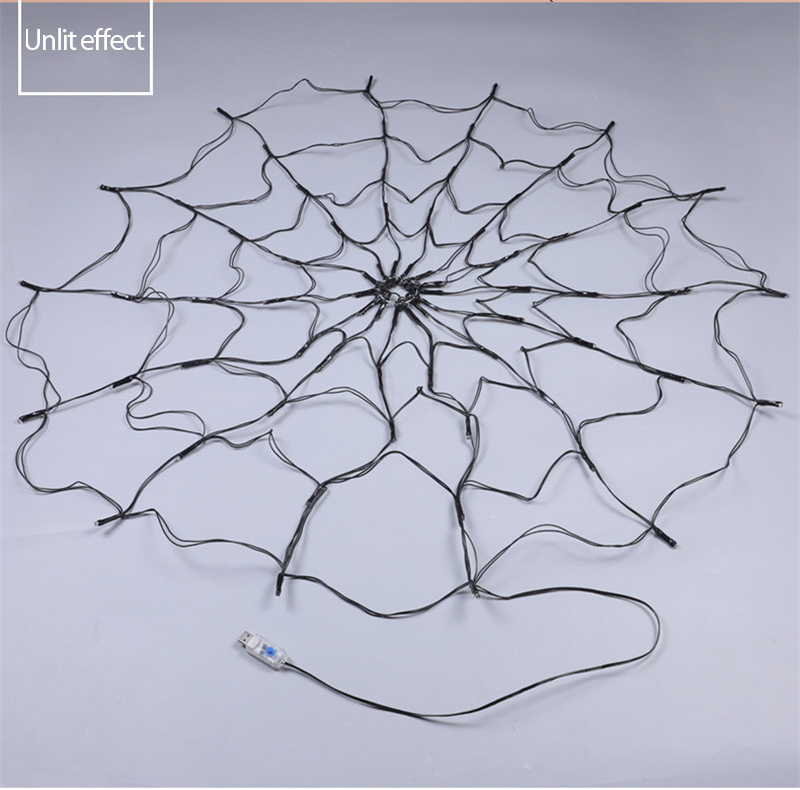 3.28ft Diameter 70LED Halloween Spider Web Lights USB 8Modes Spider Web Wall Net Lights For Scary Halloween Decoration Garland