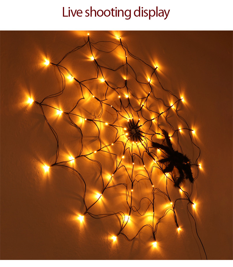 3.28ft Diameter 70LED Halloween Spider Web Lights USB 8Modes Spider Web Wall Net Lights For Scary Halloween Decoration Garland