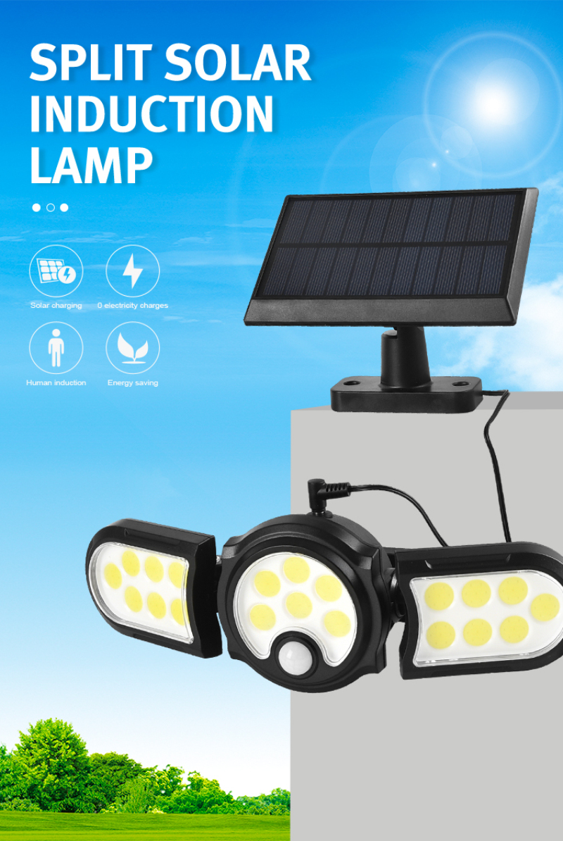 Solar Light Outdoor Three-head Wall Street Lamp Waterproof Split Type Sensor Street Light for Garden Lawn Courtyard Lighting