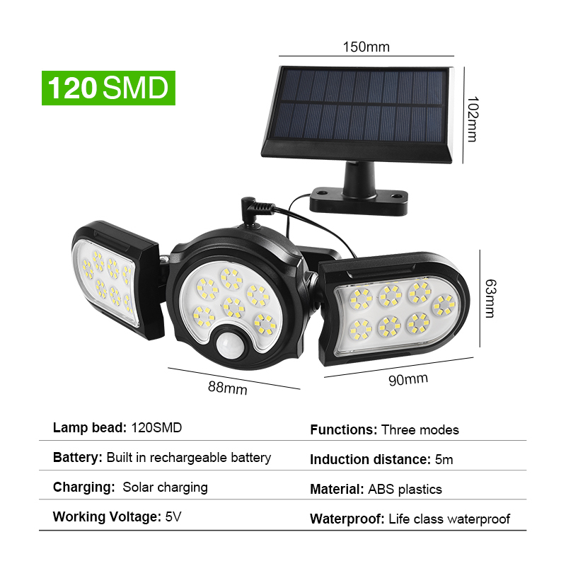 Solar Light Outdoor Three-head Wall Street Lamp Waterproof Split Type Sensor Street Light for Garden Lawn Courtyard Lighting