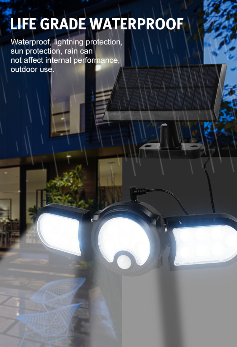 Solar Light Outdoor Three-head Wall Street Lamp Waterproof Split Type Sensor Street Light for Garden Lawn Courtyard Lighting