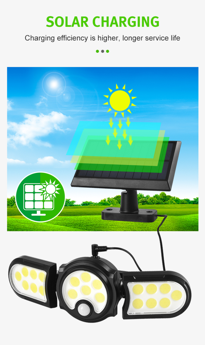 Solar Light Outdoor Three-head Wall Street Lamp Waterproof Split Type Sensor Street Light for Garden Lawn Courtyard Lighting