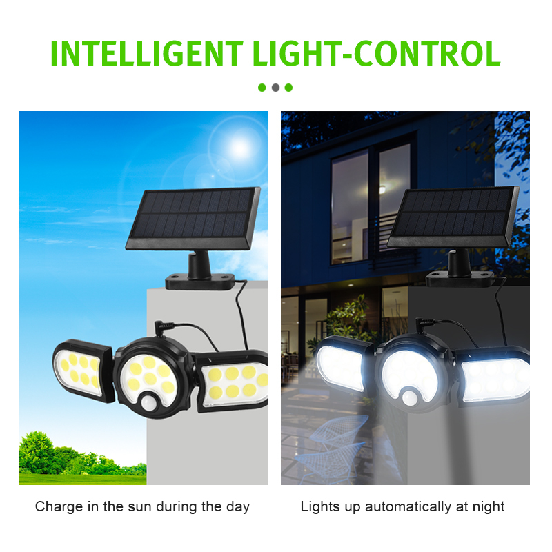 Solar Light Outdoor Three-head Wall Street Lamp Waterproof Split Type Sensor Street Light for Garden Lawn Courtyard Lighting