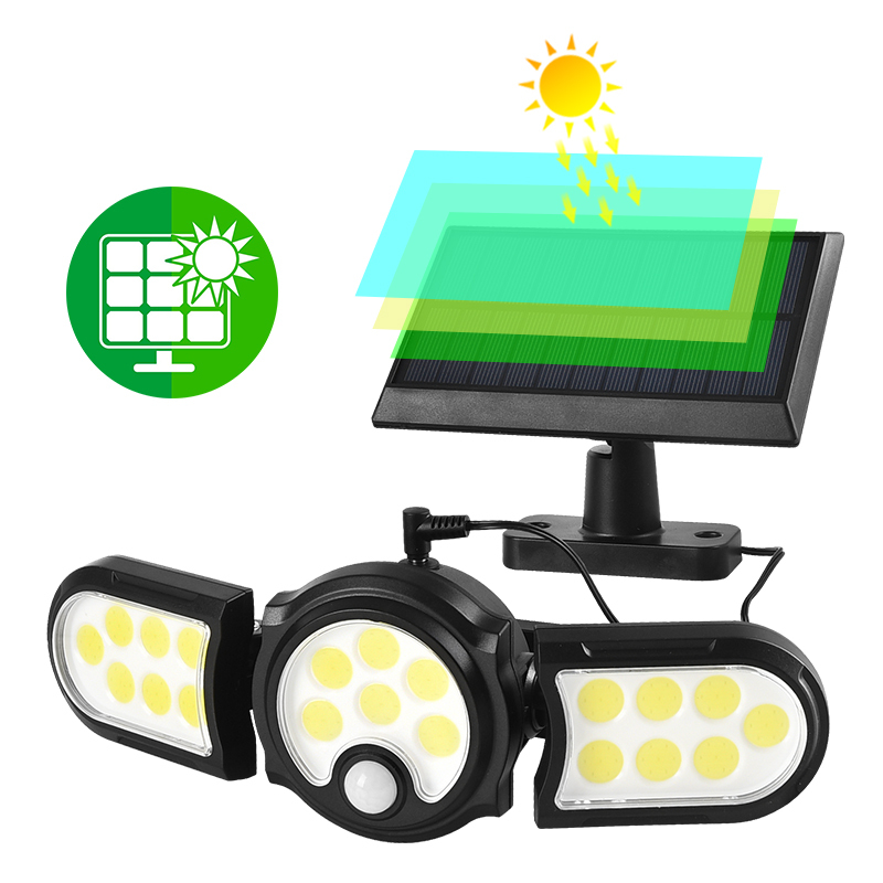 Solar Light Outdoor Three-head Wall Street Lamp Waterproof Split Type Sensor Street Light for Garden Lawn Courtyard Lighting