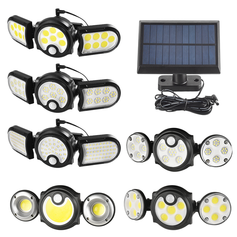Solar Light Outdoor Three-head Wall Street Lamp Waterproof Split Type Sensor Street Light for Garden Lawn Courtyard Lighting