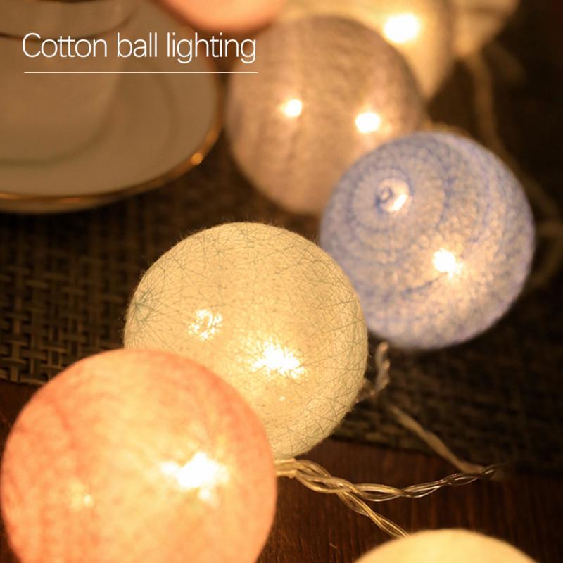 Garland Cotton Balls String Lights USB Battery Powered 20 Cotton Ball Light Chain Fairy Holiday Lights Birthday Party Gifts