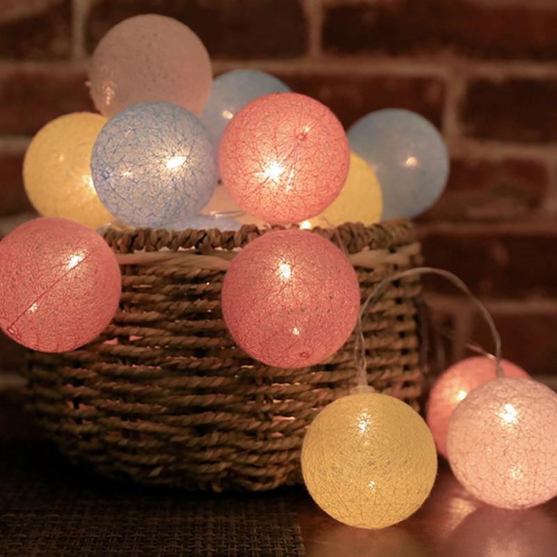 Garland Cotton Balls String Lights USB Battery Powered 20 Cotton Ball Light Chain Fairy Holiday Lights Birthday Party Gifts