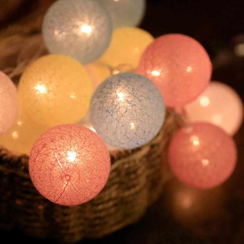 Garland Cotton Balls String Lights USB Battery Powered 20 Cotton Ball Light Chain Fairy Holiday Lights Birthday Party Gifts