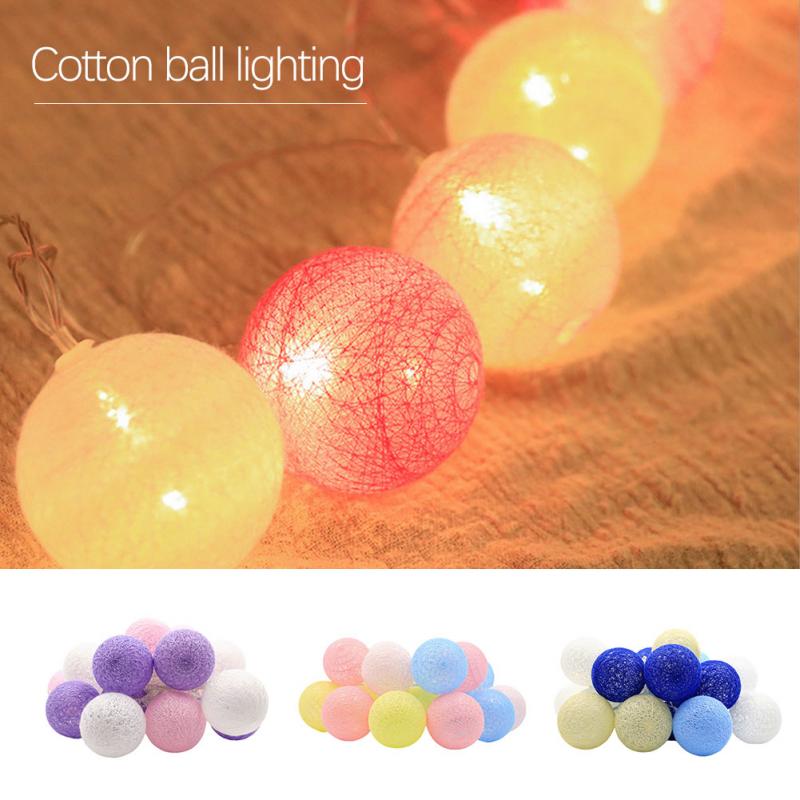 Garland Cotton Balls String Lights USB Battery Powered 20 Cotton Ball Light Chain Fairy Holiday Lights Birthday Party Gifts