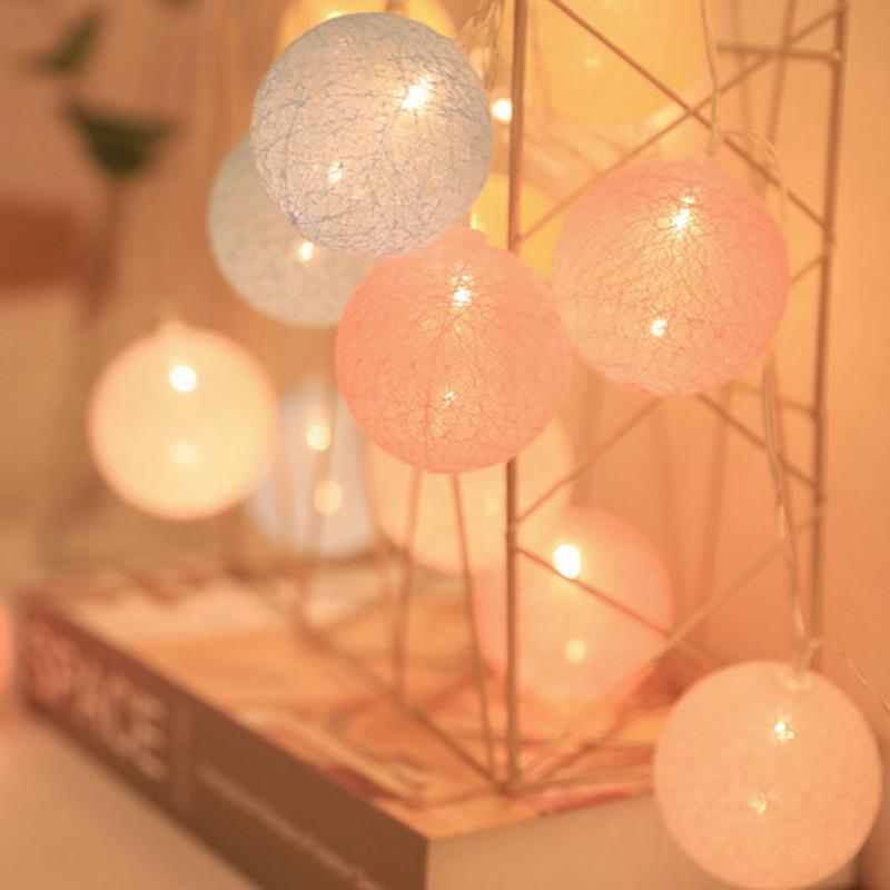 Garland Cotton Balls String Lights USB Battery Powered 20 Cotton Ball Light Chain Fairy Holiday Lights Birthday Party Gifts