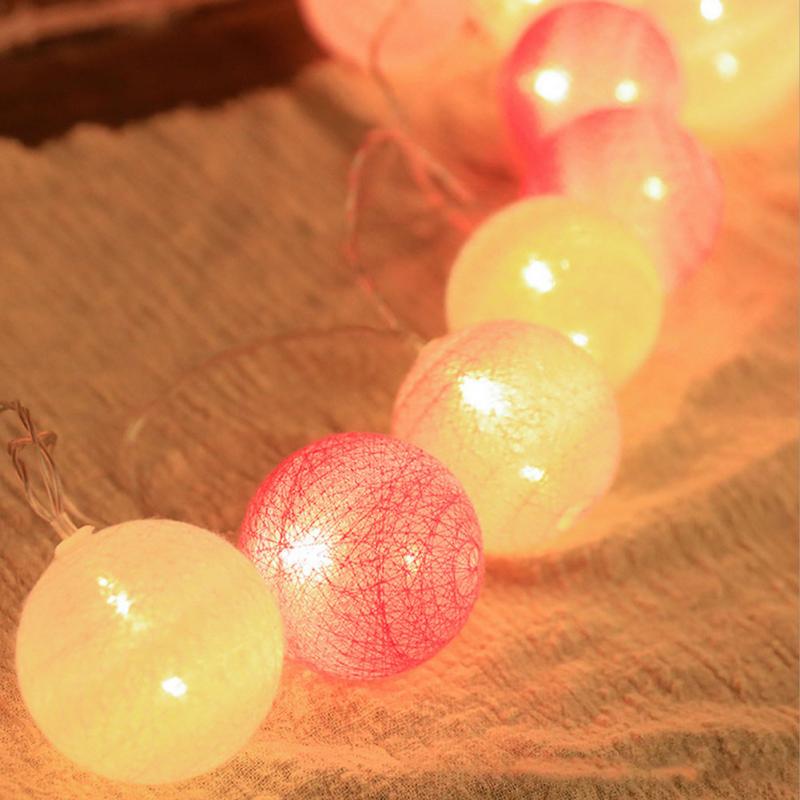 Garland Cotton Balls String Lights USB Battery Powered 20 Cotton Ball Light Chain Fairy Holiday Lights Birthday Party Gifts