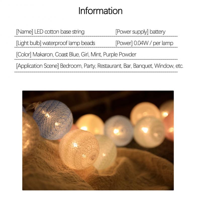 Garland Cotton Balls String Lights USB Battery Powered 20 Cotton Ball Light Chain Fairy Holiday Lights Birthday Party Gifts