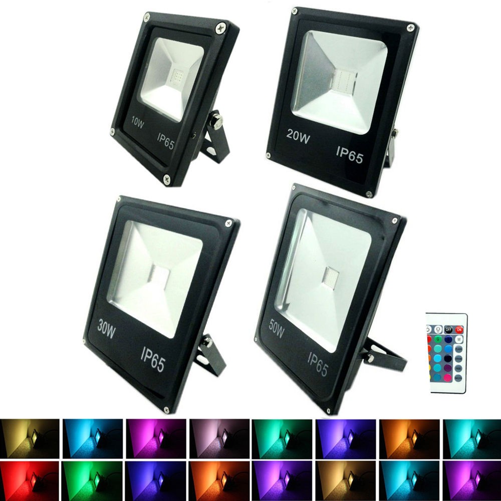 1pcs Reflector Led RGB Floodlights 10W 20W 30W 50W Flood Lighting IP65 Outdoor 85-265V Spotlights+ Remote Controller Spot Garden