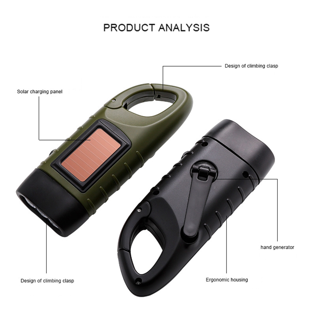 Mini Emergency Hand Crank Dynamo Solar Flashlight Rechargeable LED Light Lamp Charging Powerful Torch For Outdoor Camping Hiking