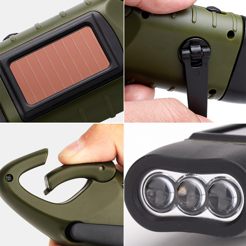 Mini Emergency Hand Crank Dynamo Solar Flashlight Rechargeable LED Light Lamp Charging Powerful Torch For Outdoor Camping Hiking