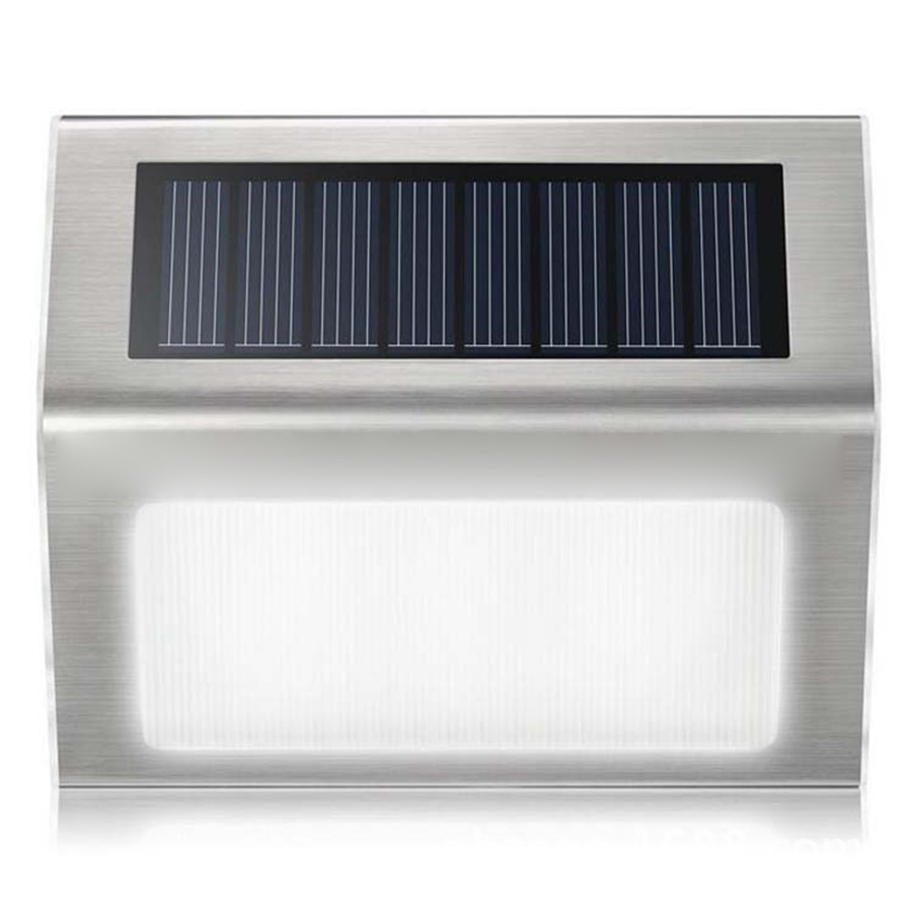 4PCS Stainless Steel 3LED Solar Wall Lamp Outdoor Waterproof Solar Power Garden Fence Light Courtyard Pathway Fence Wall Light
