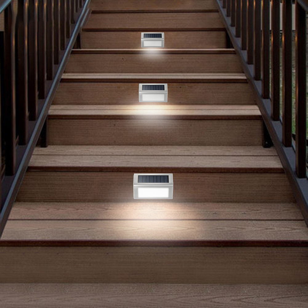 4PCS Stainless Steel 3LED Solar Wall Lamp Outdoor Waterproof Solar Power Garden Fence Light Courtyard Pathway Fence Wall Light