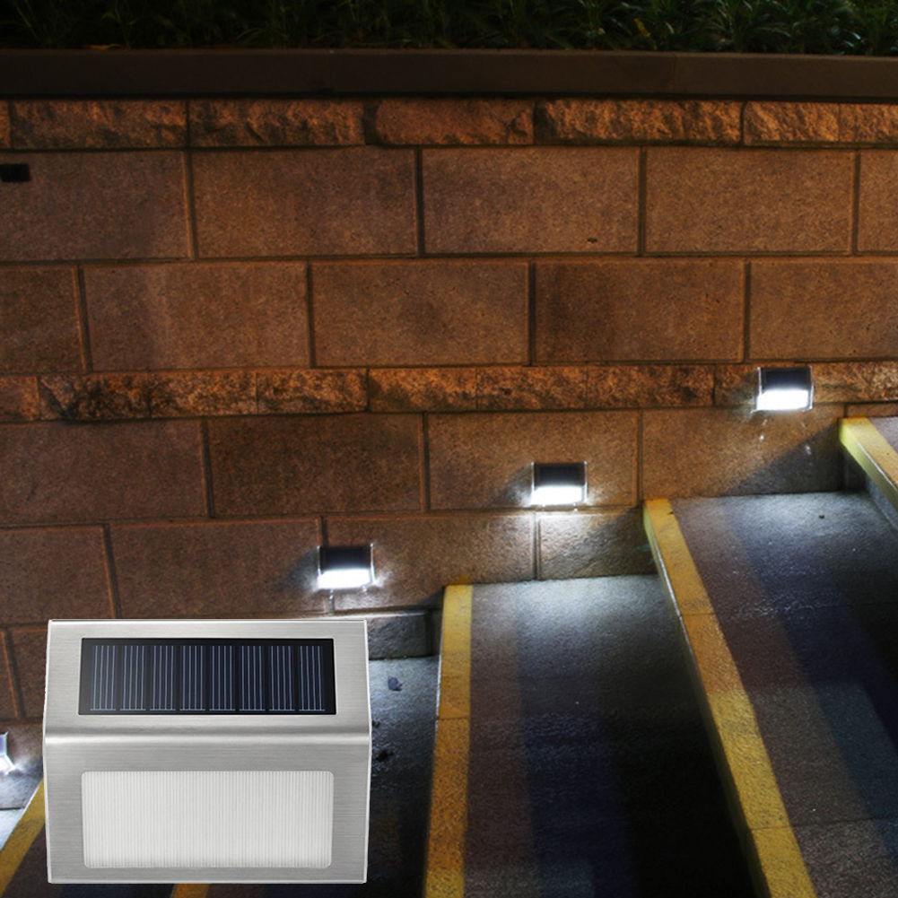 4PCS Stainless Steel 3LED Solar Wall Lamp Outdoor Waterproof Solar Power Garden Fence Light Courtyard Pathway Fence Wall Light
