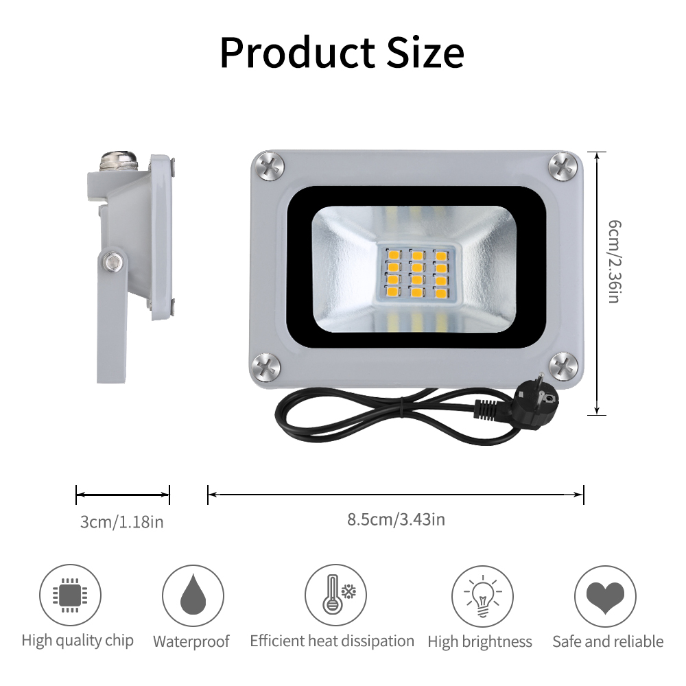 220V 10W/30W/50W/100W LED Flood Light SMD 2835 Outdoor Floodlights Lamp EU plug Cold White/Warm White Waterproof IP65 Spotlight