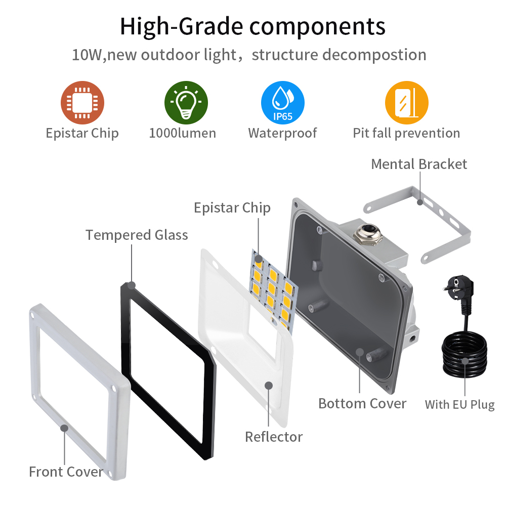 220V 10W/30W/50W/100W LED Flood Light SMD 2835 Outdoor Floodlights Lamp EU plug Cold White/Warm White Waterproof IP65 Spotlight