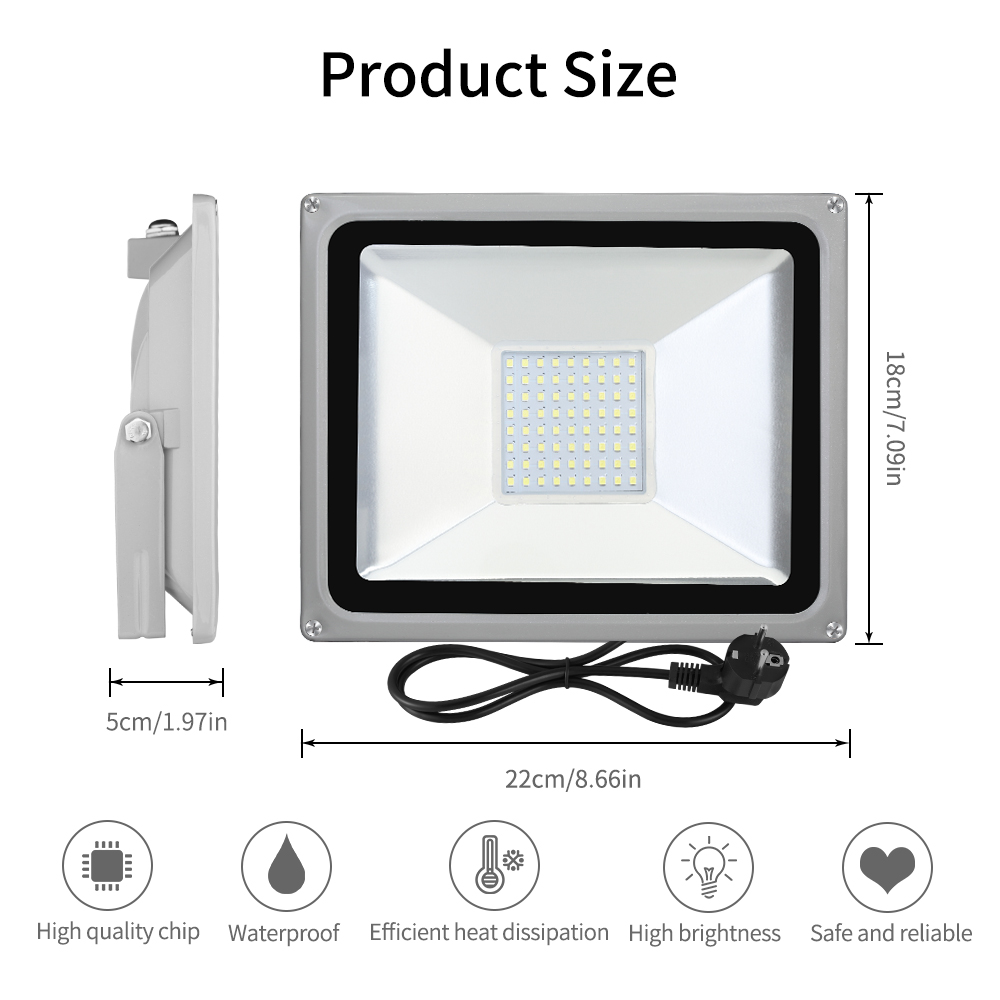 220V 10W/30W/50W/100W LED Flood Light SMD 2835 Outdoor Floodlights Lamp EU plug Cold White/Warm White Waterproof IP65 Spotlight