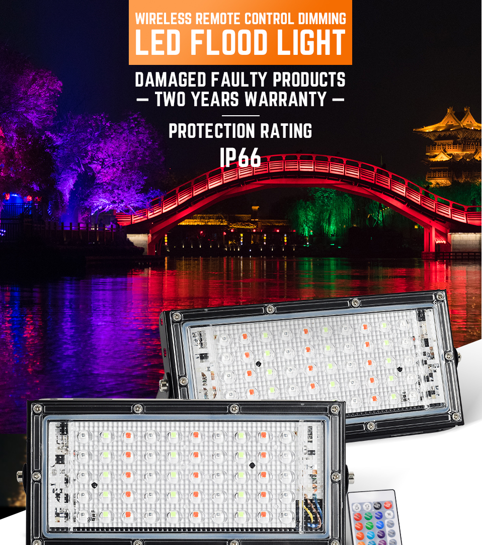 RGB 50W LED Flood Light Remote Control AC220V Outdoor Lighting Spotlight IP66 Waterproof LED Street Lamp Landscape Lighting