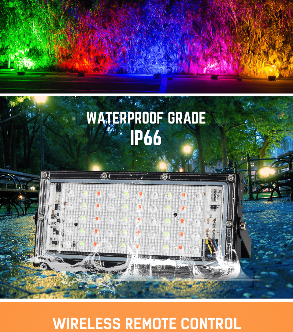 RGB 50W LED Flood Light Remote Control AC220V Outdoor Lighting Spotlight IP66 Waterproof LED Street Lamp Landscape Lighting