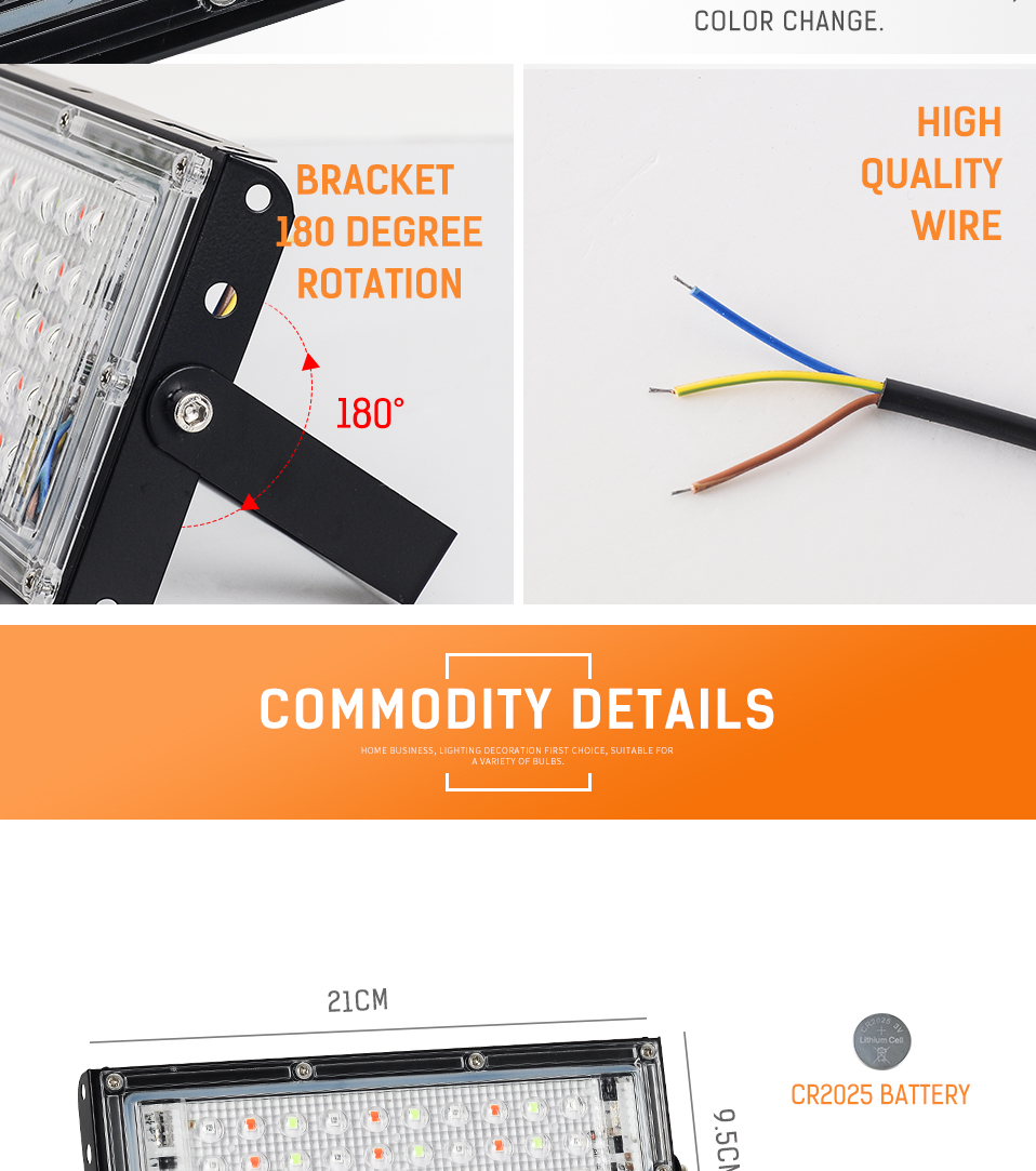 RGB 50W LED Flood Light Remote Control AC220V Outdoor Lighting Spotlight IP66 Waterproof LED Street Lamp Landscape Lighting