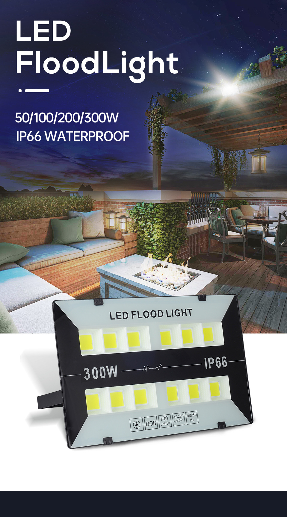 Super Bright LED Flood Lights 50W 100W 200W 300W AC220V LED Wall Light Street Lamp Garden Lights Waterproof For Outdoor Lighting