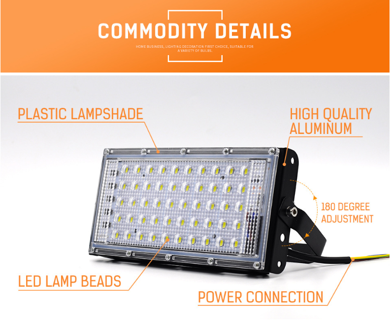 LED Flood Light AC220V 50W Outdoor Lighting Spotlight IP66 Waterproof LED Street Lamp Landscape Lighting 5 Colors