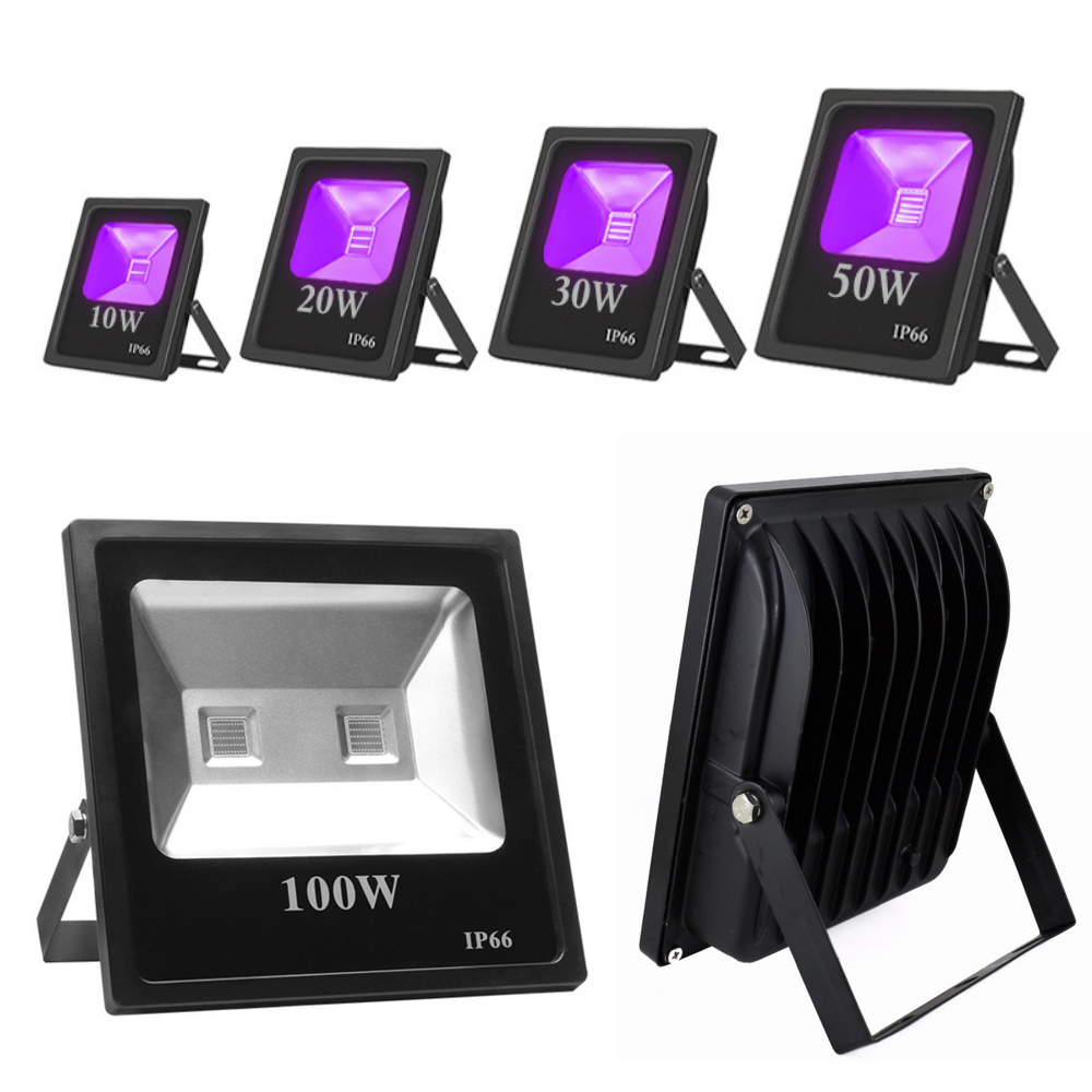 UV LED Floodlight 10W 20W 30W 50W 100W Waterproof LED Spotlight with Sensor AC85-265V Stage Ultraviolet Fluorescent Black Light