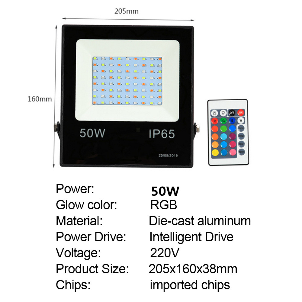 LED Floodlight 10W 30W 50W RGB 16 Colors Led Spotlight with Remote Control Outdoor Waterproof Reflector Garden Light 220V 240V