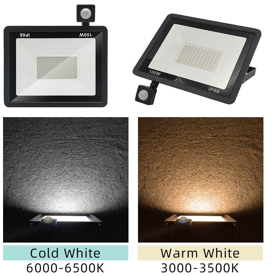 LED Flood Light Motion Sensor Pir Floodlight Lamp 50W 30W Floodlights Outdoor IP66 10W 20W 100W 150W Garden Spotlight Wall