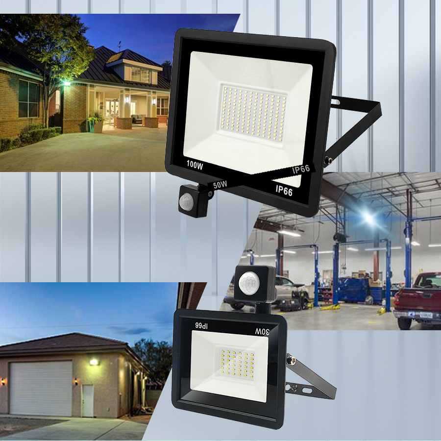 LED Flood Light Motion Sensor Pir Floodlight Lamp 50W 30W Floodlights Outdoor IP66 10W 20W 100W 150W Garden Spotlight Wall