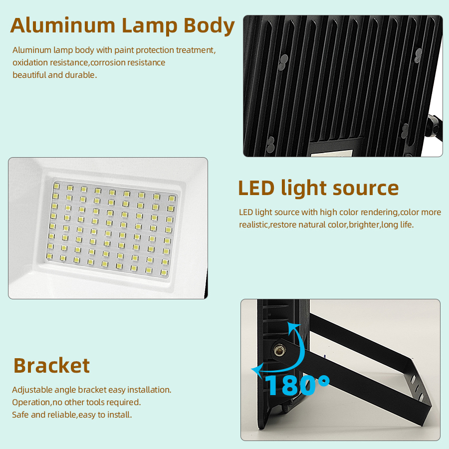 Flood Light Led Lamp Liaght Floodlight150W 100W 50W 30W 20W 10W Floodlights Outdoor IP66 Waterproof Garden Street Wall Lighting