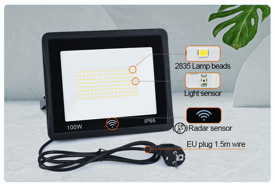 LED Floodlight with Radar Sensor Waterproof Outdoor Lighting 20W/30W/50W/100W Natural Light Wall Lamps in Garden Roof Balcony