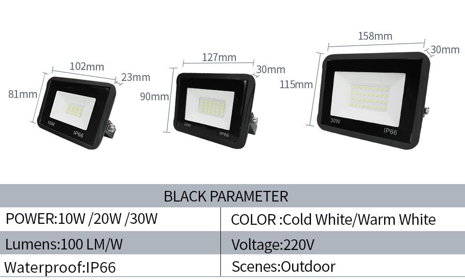 LED Floodlight 10W 20W 30W IP65 Outdoor Lamp Garden Park Hanging Exterior Spotlight 220V Warehouse Foco Wall Reflector Lighting